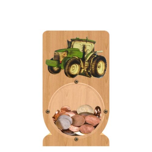 intarsia wooden piggy bank "green tractor"