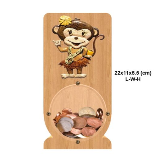 intarsia wooden piggy bank "hula-dancing monkey" 2