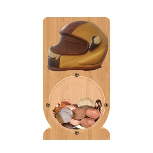 intarsia wooden piggy bank "motor helmet"