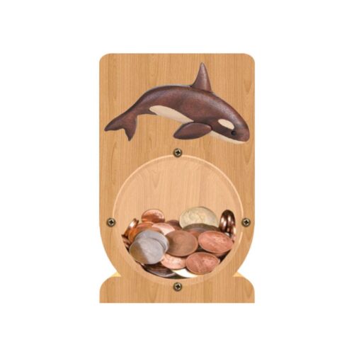 intarsia wooden piggy bank "orca whale"