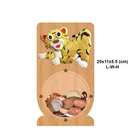 intarsia wooden piggy bank "playful tiger cub" 2