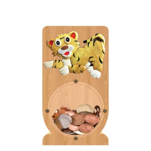 intarsia wooden piggy bank "playful tiger cub"