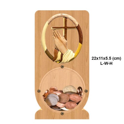 intarsia wooden piggy bank "praying hand cross" 1