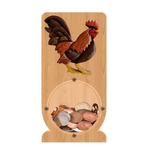 intarsia wooden piggy bank "rooster"