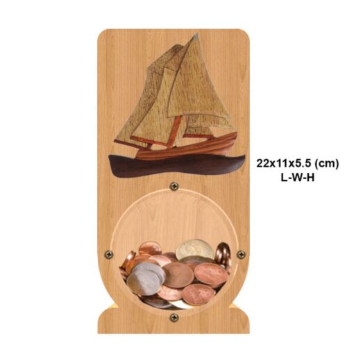 intarsia wooden piggy bank "sailboat" 2