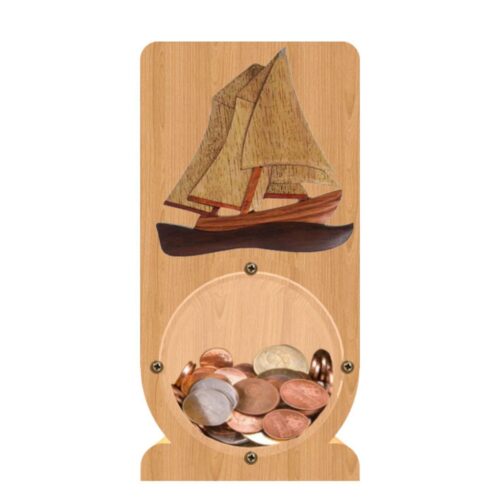 intarsia wooden piggy bank "sailboat"