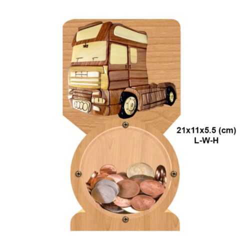 intarsia wooden piggy bank "semi-truck cab" 1