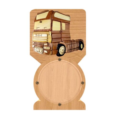 intarsia wooden piggy bank "semi-truck cab" 2