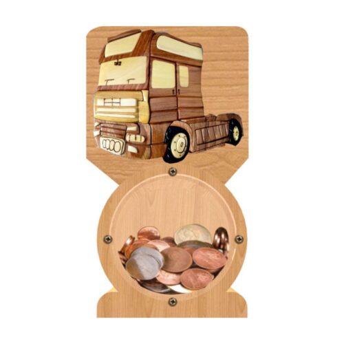 intarsia wooden piggy bank "semi-truck cab"