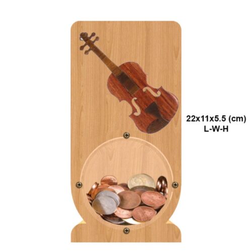 intarsia wooden piggy bank "the violin" 2