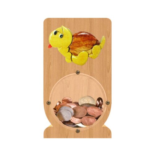 intarsia wooden piggy bank "whimsical turtle"