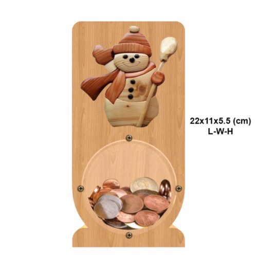 intarsia wooden piggy bank "winter snowman" 2