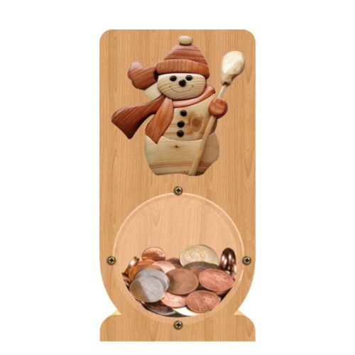 intarsia wooden piggy bank "winter snowman"