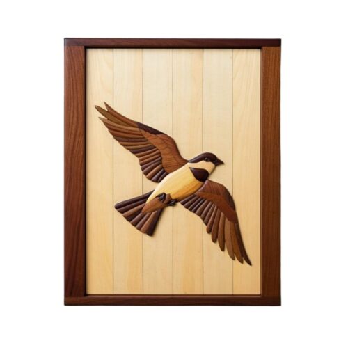 intarsia flying bird wood wall art decor aerial elegance