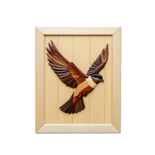 intarsia flying bird wood wall art decor "skyward soar"