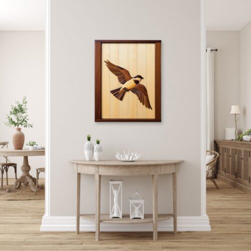 intarsia flying bird wood wall art decoration aerial elegance