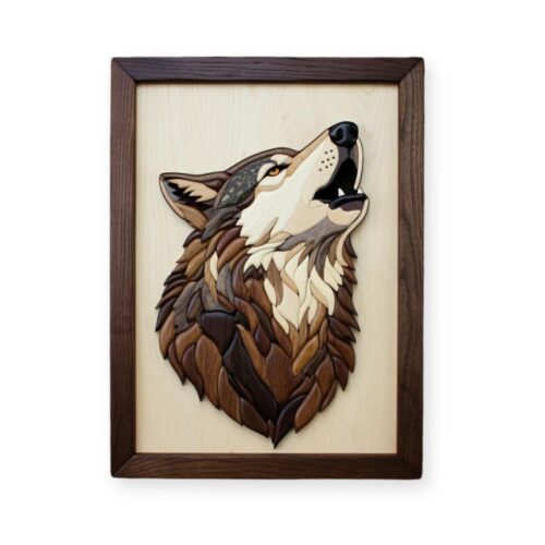 intarsia wooden howling wolf wall art decor "the call"