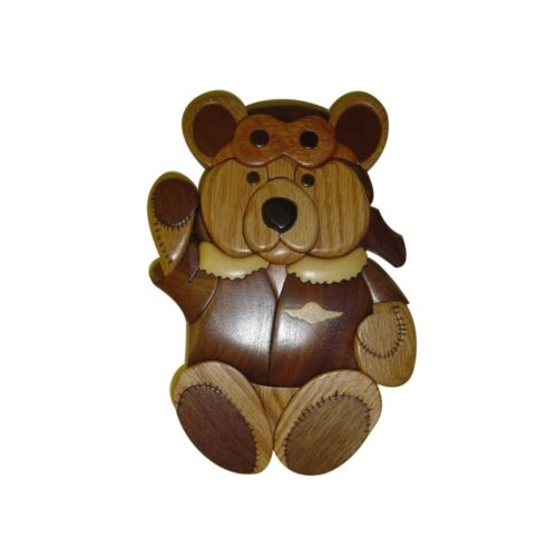 aviator bear intarsia wooden animal ornament