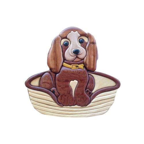 basket puppy intarsia wooden dog ornament