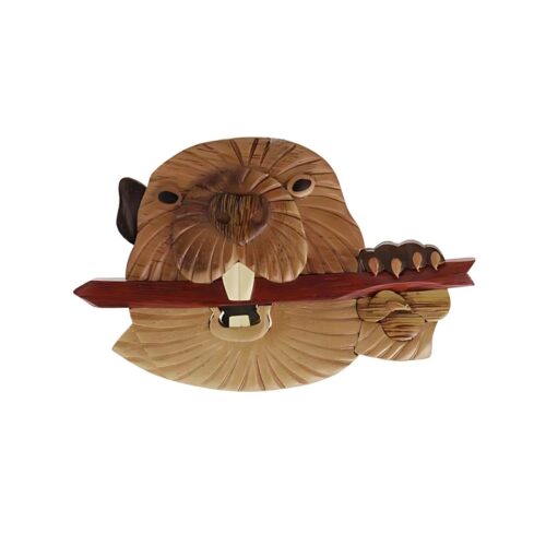 beaver timber grip intarsia wooden ornament