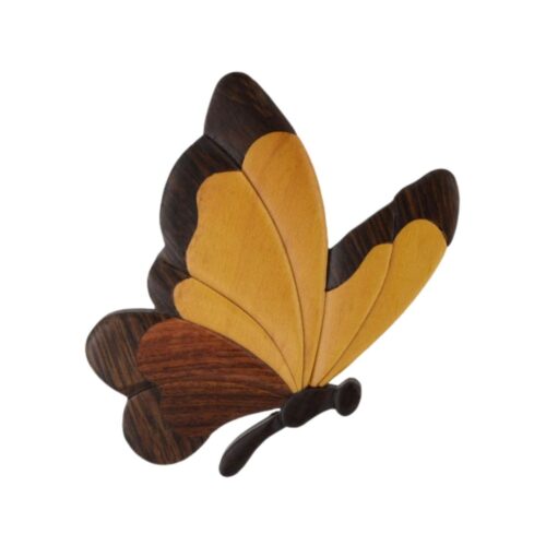 butterfly golden flutter intarsia wooden ornament
