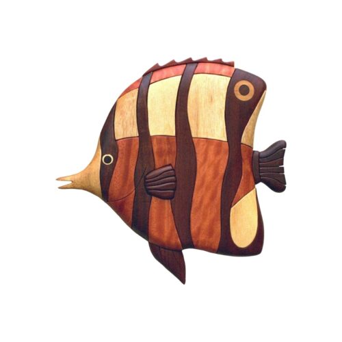 butterflyfish ocean flame intarsia wooden ornament