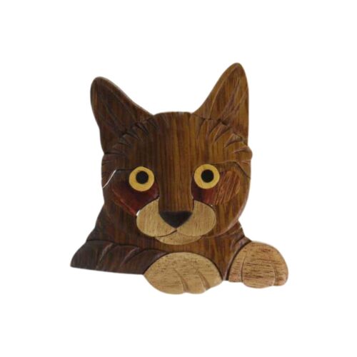 cat golden gaze intarsia wooden cat ornament
