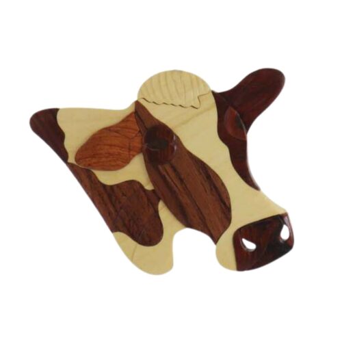cow head farm charm intarsia wooden ornament