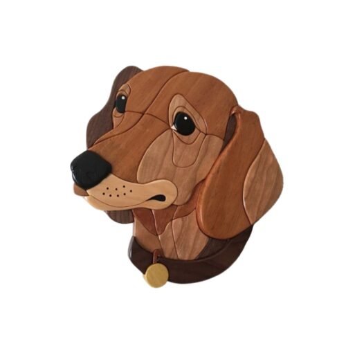 dachshund intarsia wooden ornament