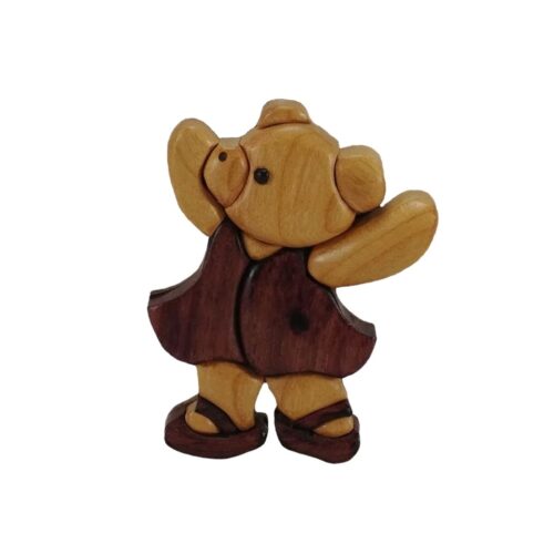 dancing bear intarsia wooden ornament