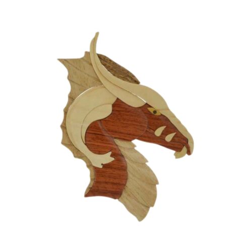 dragon head intarsia wooden ornament