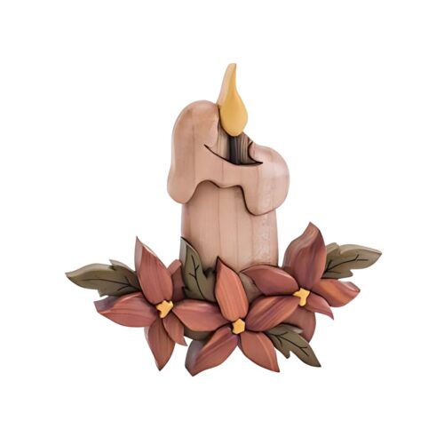 flowers candle intarsia wooden ornament