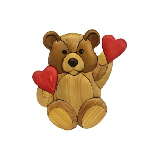 love hug bear intarsia wooden ornament