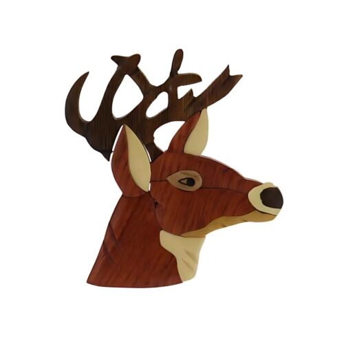 majestic stag intarsia wooden ornament